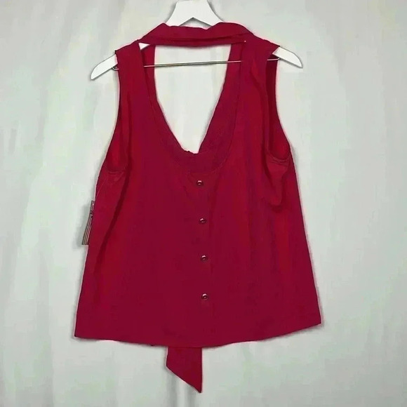 Lucy Love Womens Blouse Pink L Sleeveless Button Down Back Sash Vneck Pretty New - Picture 8 of 11